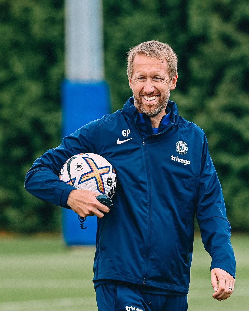 Graham Potter was all smiles in his first training session at Chelsea.