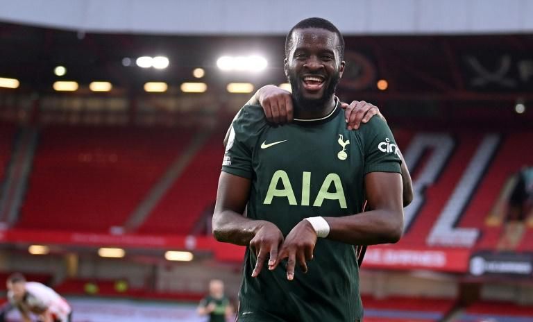Tottenham midfielder Tanguy Ndombele celebrates scoring against Sheffield United