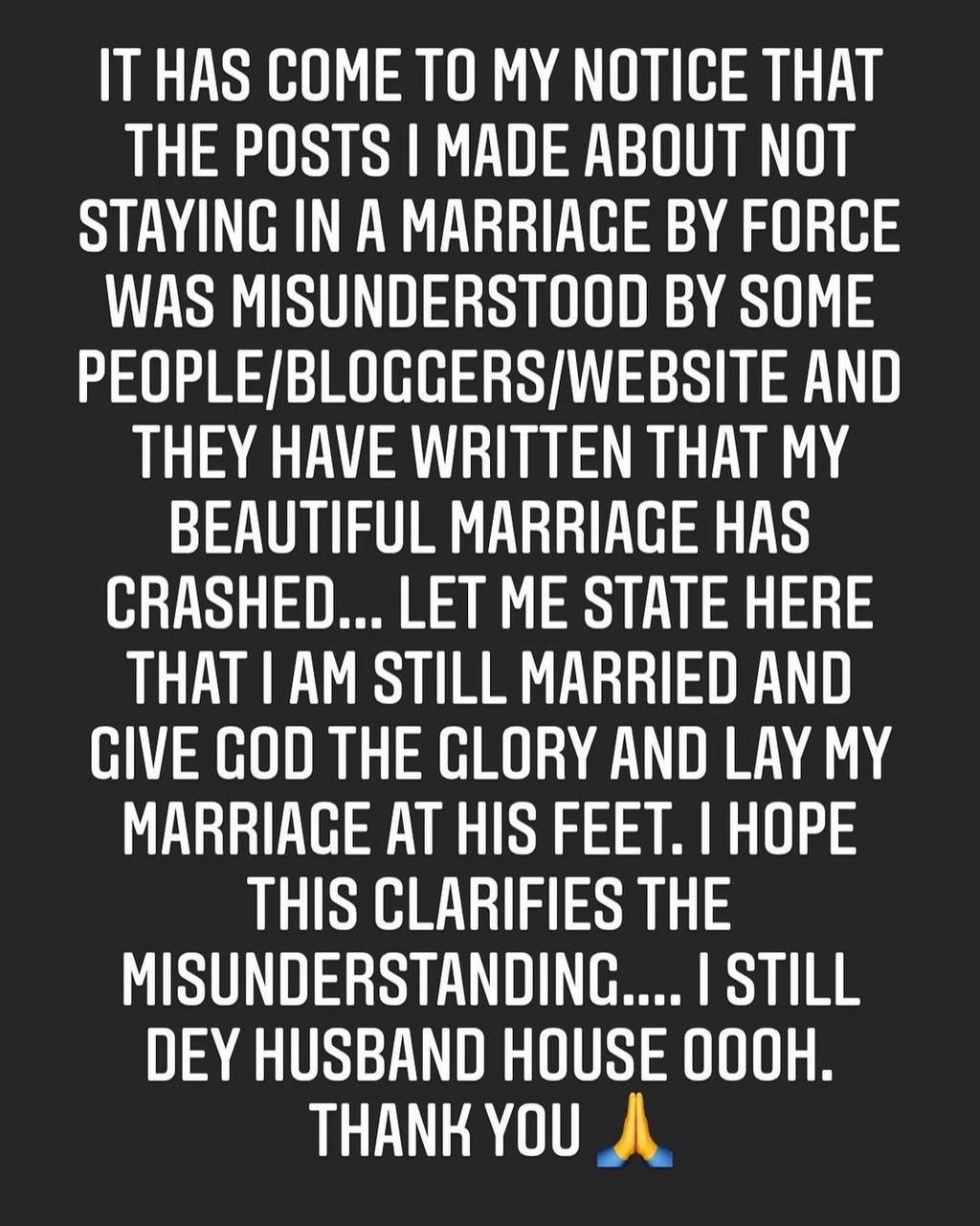 Actress Doris Ogala clears air about marriage, says she is still in her husband's house