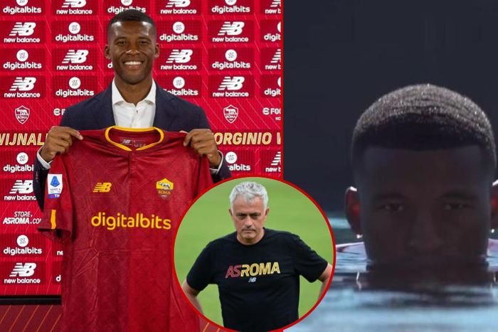 Gini Wijnaldum unveiled by AS Roma in a swimming pool