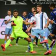 Atalanta defender Jose Luis Palomino (R) scores the winner against Lazio.