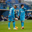 Malcom (L) and Claudinho (R) standing over a freekick for Zenit