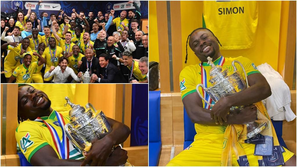 Moses Simon celebrates Nantes Coupe de France victory