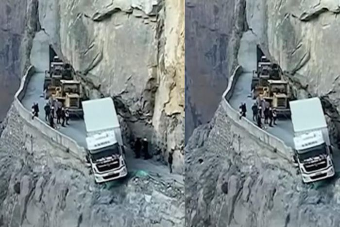 Truck left hanging on mountain in China for 3 days after accident (video)