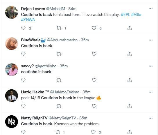 Reactions as Coutinho shines for Aston Villa against Southampton