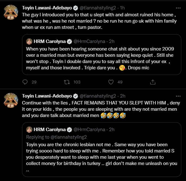 Carolyn Hutchings and Toyin Lawani drag each other on Twitter