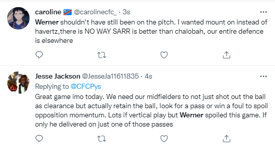 Chelsea fans are not happy with Timo Werner after 2-2 draw with Wolves