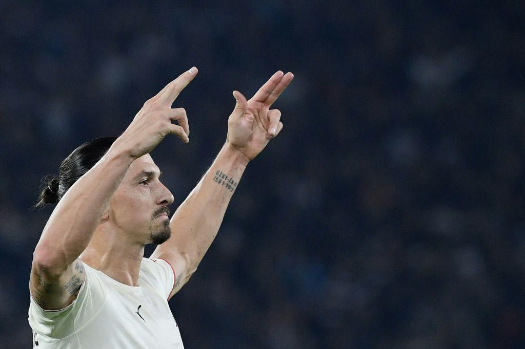 Zlatan Ibrahimovic celebrates his 150th Serie A goal