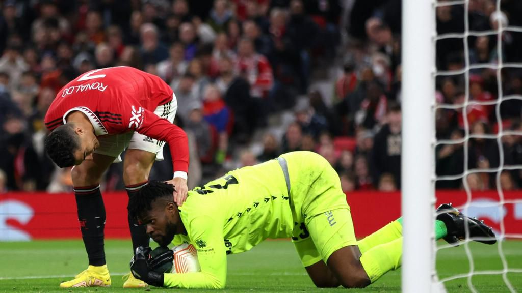 Francis Uzoho stops Ronaldo in Manchester United’s 1-0 win against Omonia Nicosia