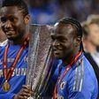 Mikel and Moses with the Europa League for Chelsea