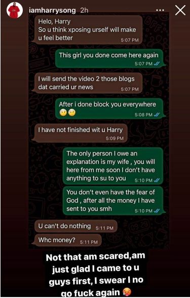 Harrysong shares message from sex tape blackmailer