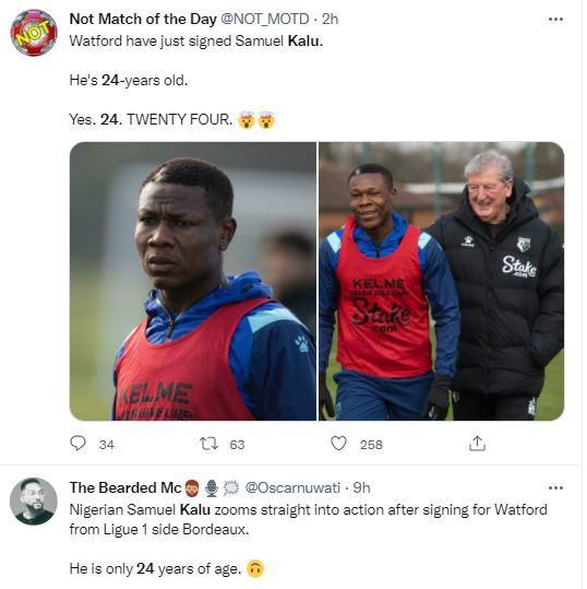 Tweets about Samuel Kalu's age