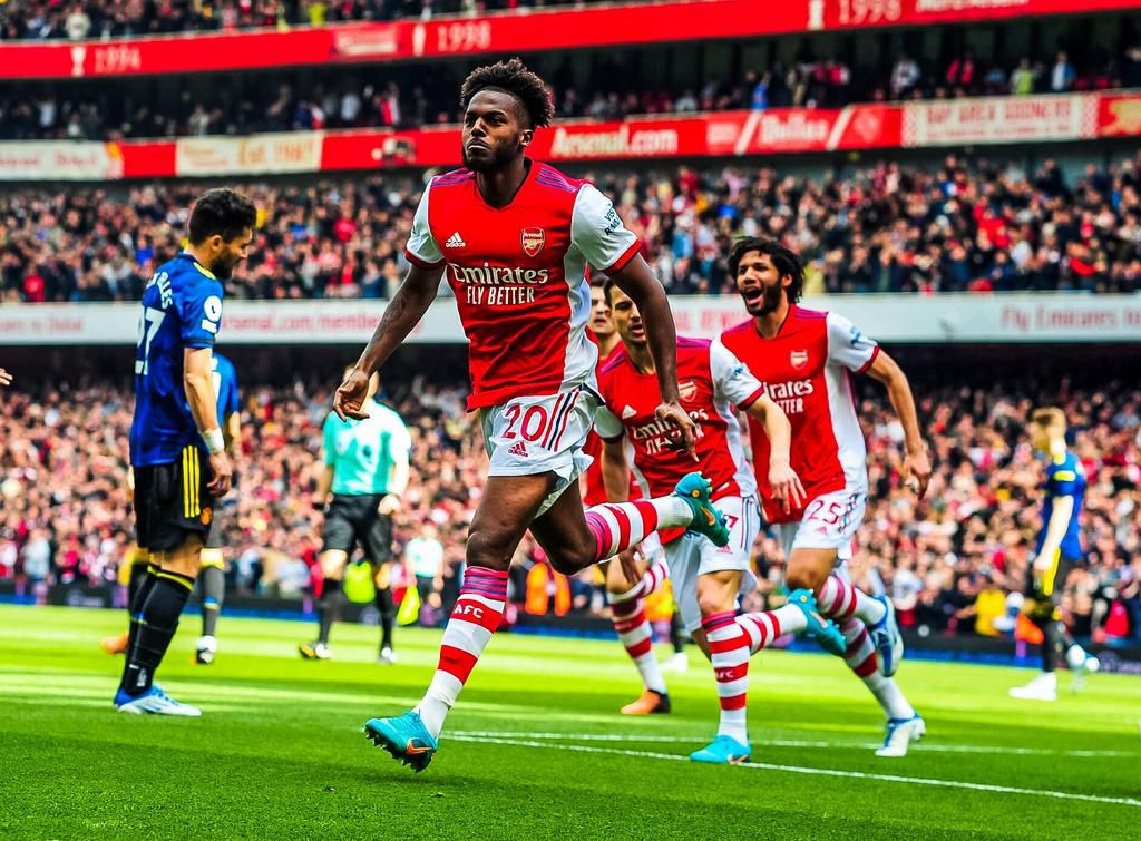 Tavares celebrates the opener against Manchester United.