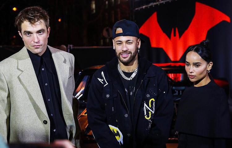 Neymar Jr (Middle) ,Robert Pattinson (Left)and Zoe Kravitz at the exclusive premiere of the Batman in Paris