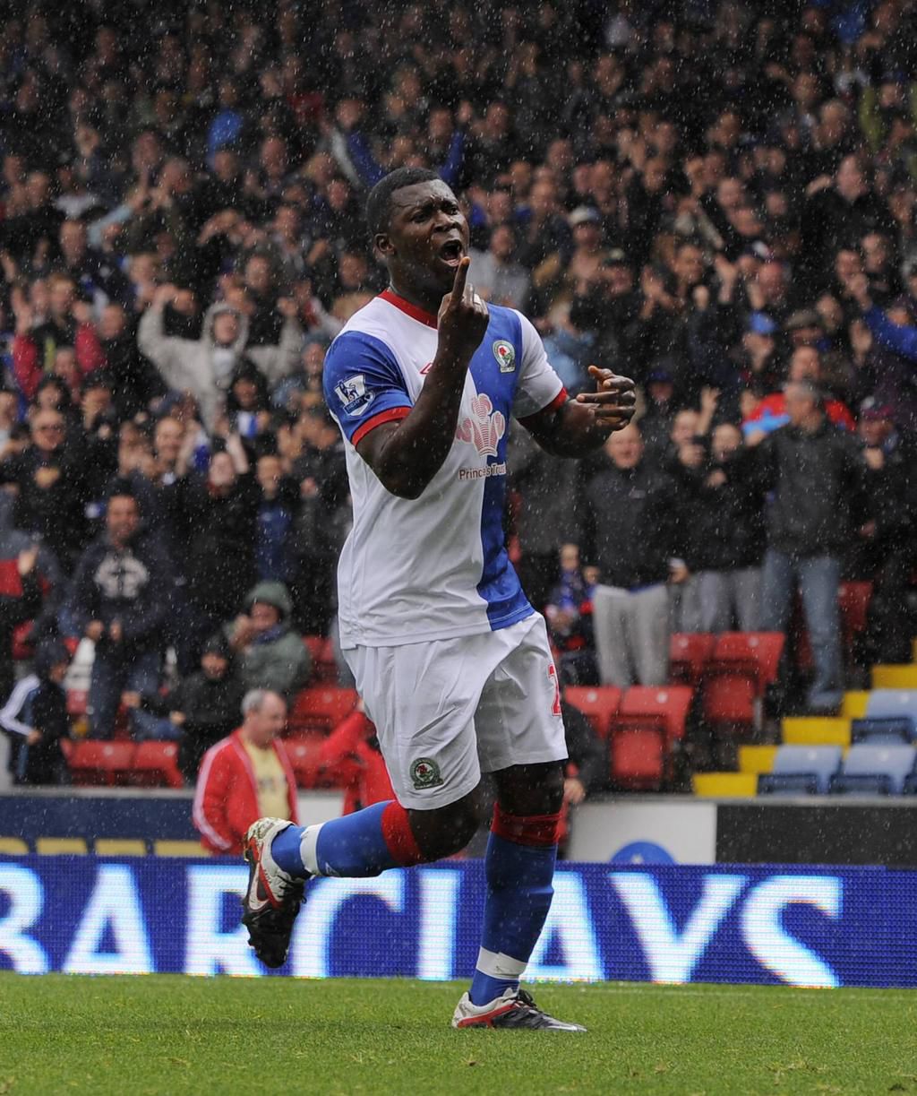Yakubu Aiyegbeni celebrating a goal for Blackburn