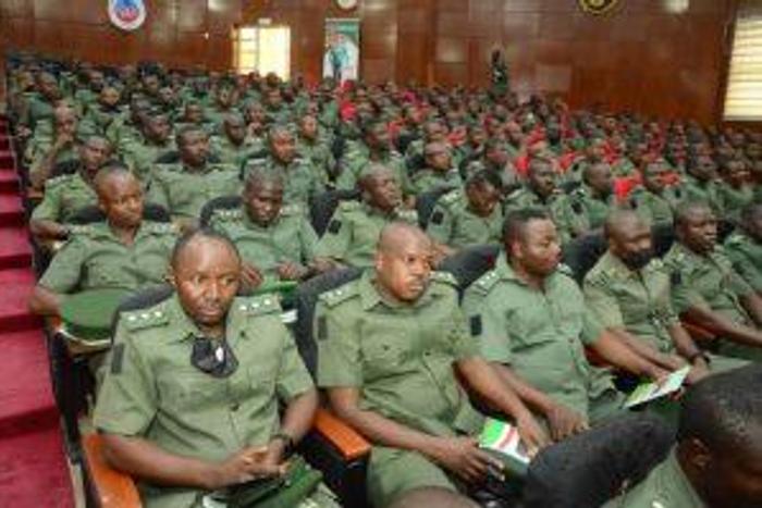 Cross section of Army officers siting for Senior Staff Course Qualifying Examination.