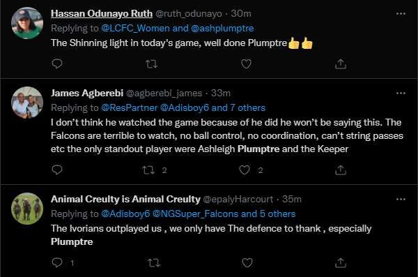 Twitter reactions to Ashleigh Plumptre debut