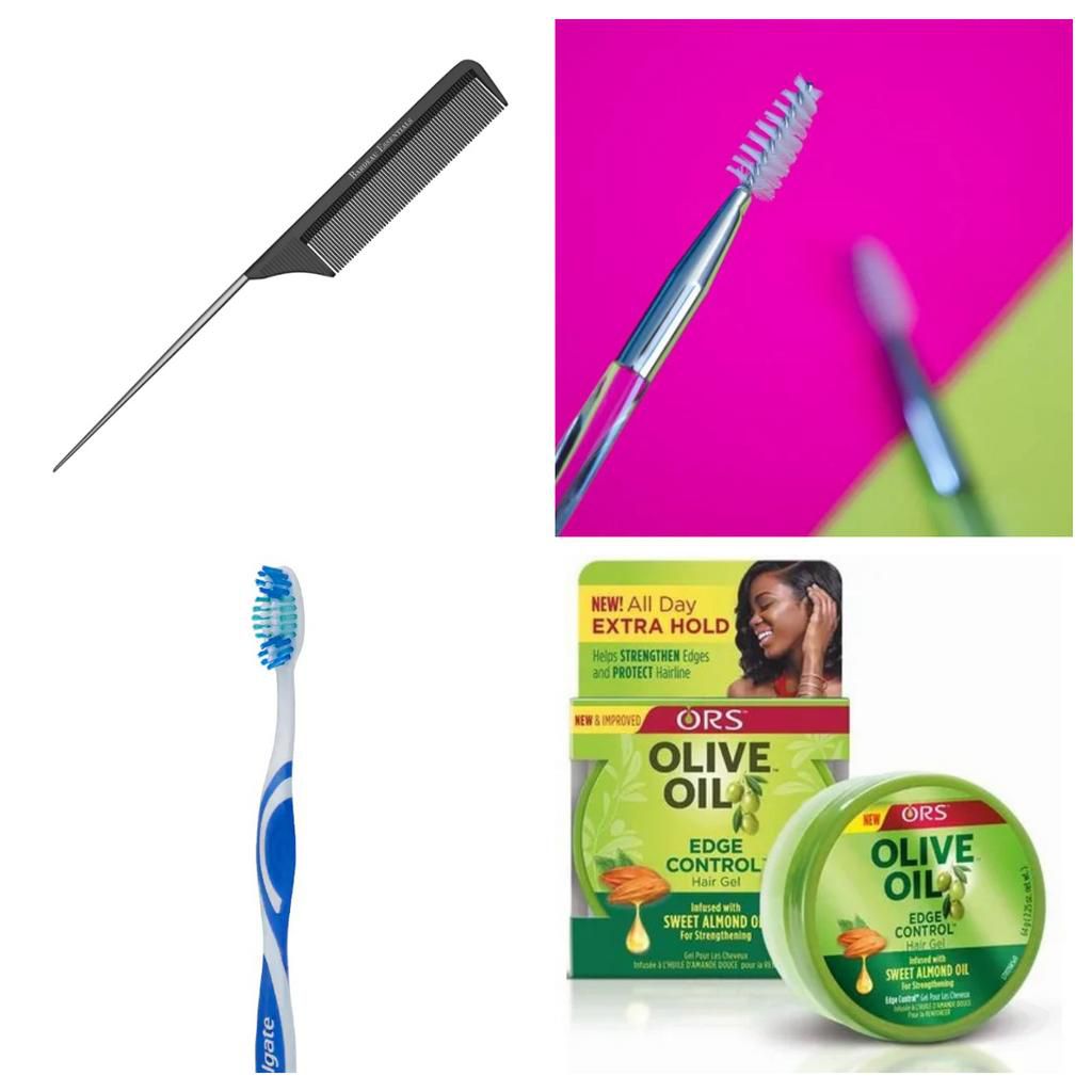 Fish tail comb, spoolie, brush, edge control