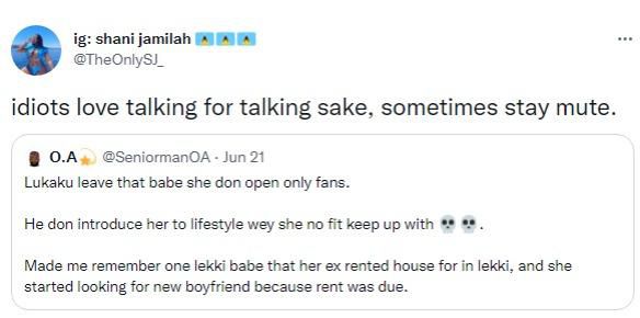 Shani Jamilah replies a Nigerian twitter influencer