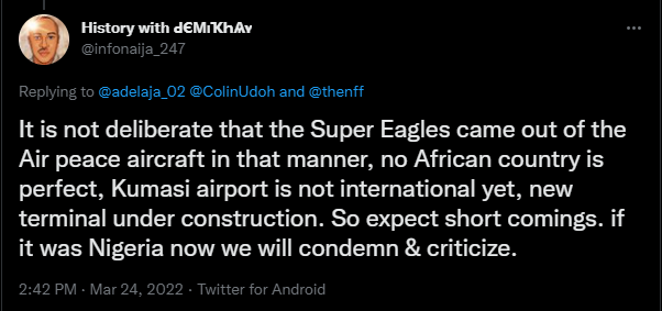 Super Eagles Ghana airport reactions 2