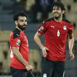 Mohamed Salah (C) celebrates after Egypt scored against Sudan