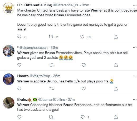 Reactions as Chelsea fans compare Timo Werner to Bruno Fernandes