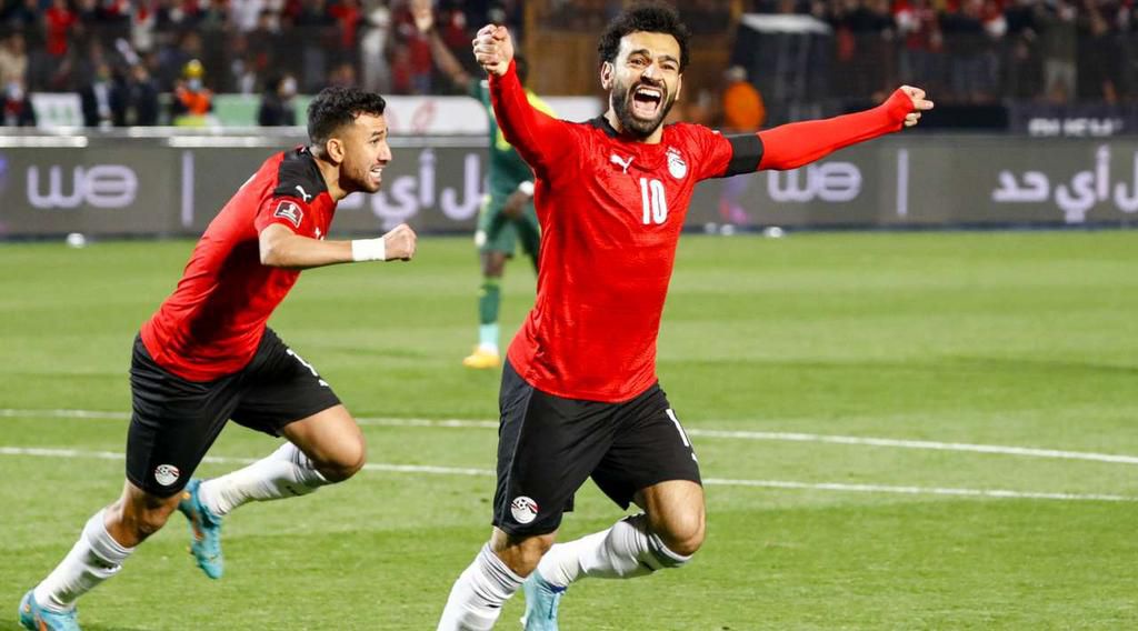 Mohamed Salah celebrates after Saliou Ciss accidentally give Egypt the lead