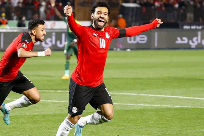 Mohamed Salah celebrates after Saliou Ciss accidentally give Egypt the lead