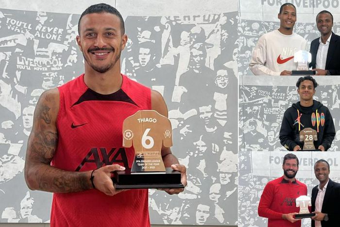Liverpool stars Thiago, Van Dijk and Alisson receive PFA Awards [Photos]
