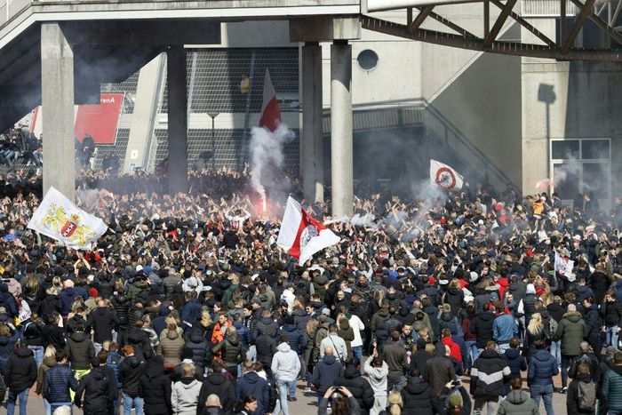 Ajax supporters gathered outside the Johan Cruyjff Arena as  their team clinched  the Dutch Eredivisie