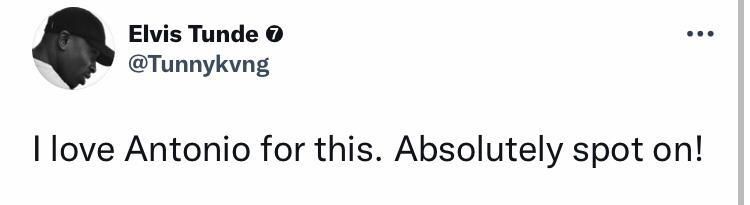 A Twitter user thanking Antonio for his bravery