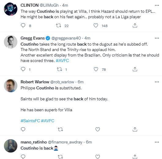 Reactions as Coutinho shines for Aston Villa against Southampton