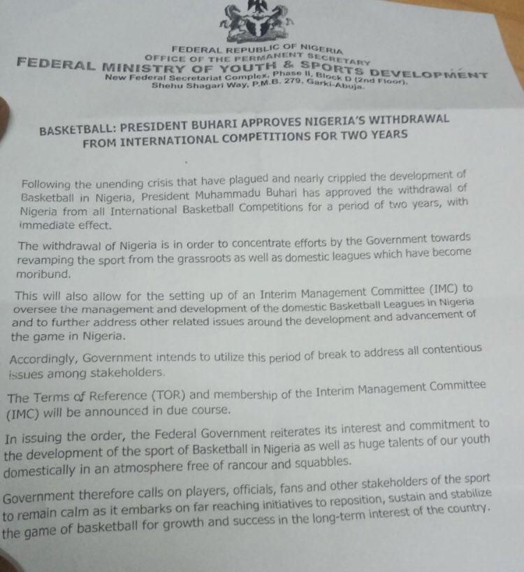 Buhari bans basketball for two years in Nigeria