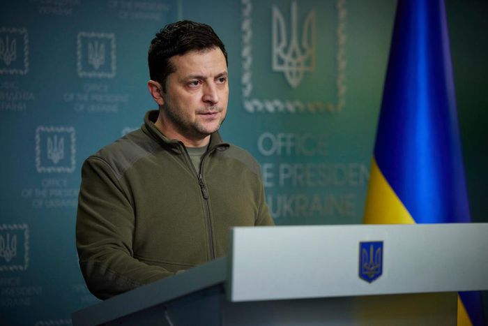 Ukrainian President Volodymyr Zelenskyy addresses nation in Kyiv, Ukraine on February 25, 2022.