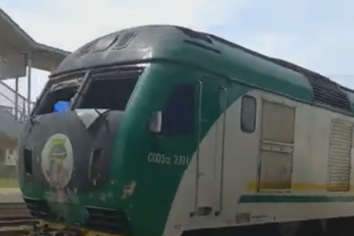 A train attacked on the Abuja-Kaduna rail line [Twitter/@ShehuSani]