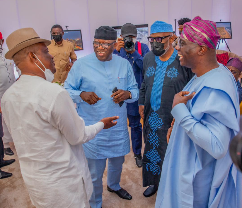 L-R: Rivers State governor, Nyesom Wike; Ekiti State governor, Kayode Fayemi; Ondo State governor, Rotimi Akeredolu; and Lagos State governor, Babajide Sanwo-Olu at a meeting of the Southern Governors' Forum [Facebook/Olabode Richard Olatunde]
