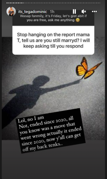 BBNaija's Tega says her marriage crashed in 2020