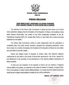 Fact-check: Ghanaian President didn’t ask Tinubu to give Peter Obi a chance