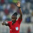 History-making Rwandan referee Salima Mukansanga gestures during an Africa Cup of Nations Group B match between Zimbabwe and Guinea in Yaounde.