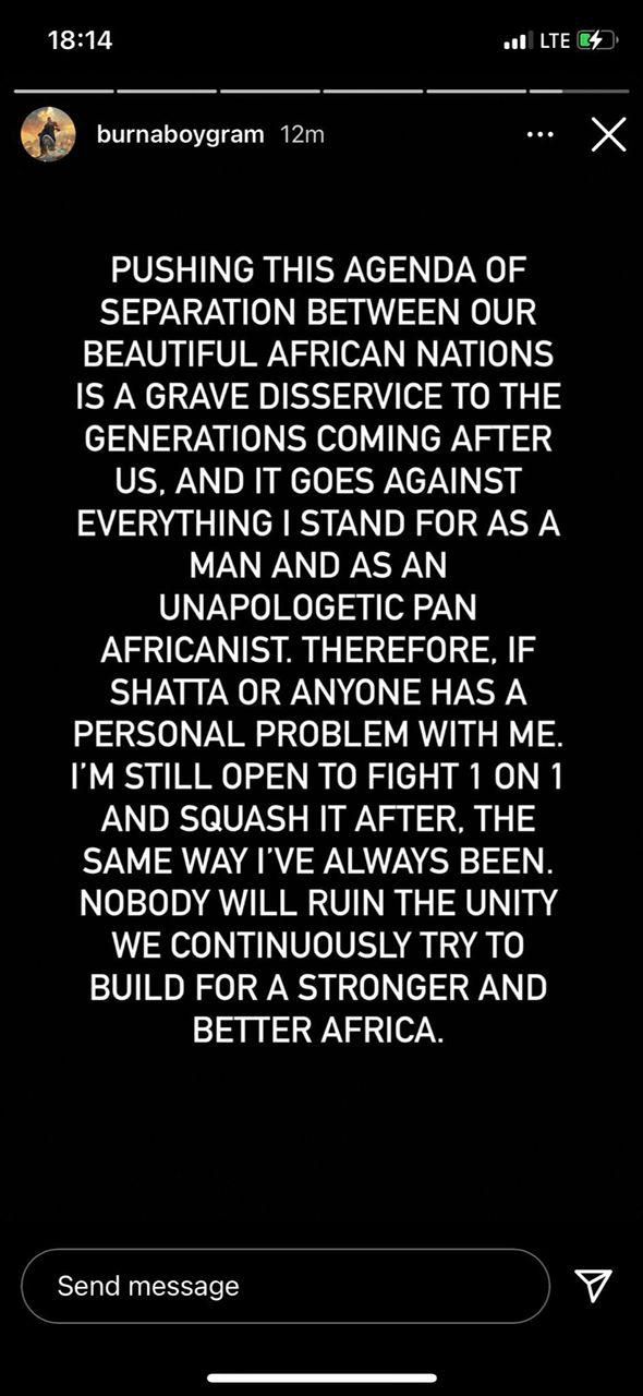 Burna Boy calls Shatta Wale for one on one fight over his recent antics