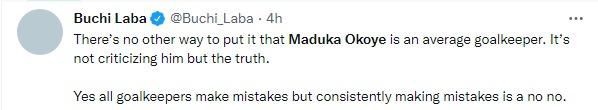 Nigerians react to Maduka Okoye's error vs Algeria B team