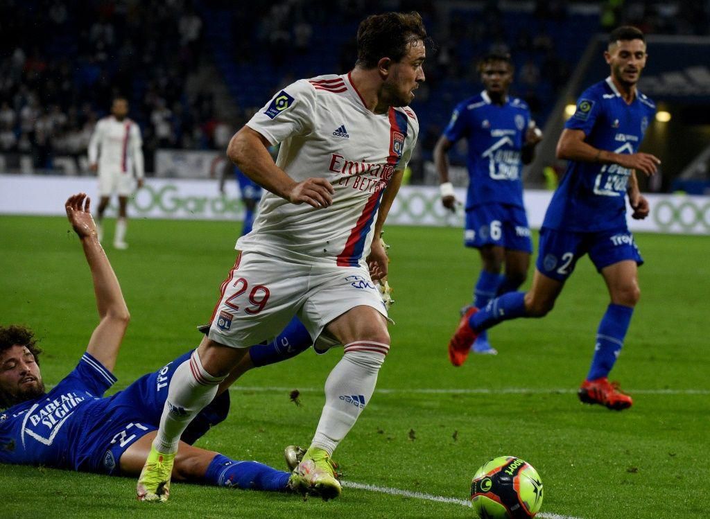 Xherdan Shaqiri (R) scored his first goal for Lyon in a 3-1 win over Troyes