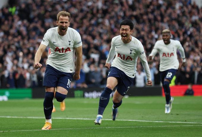 Kane runs off to celebrate his first goal against Arsenal