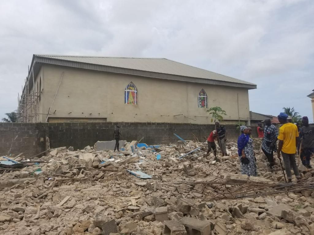 The back view of the Catholic Church, the only building still standing on the street. (Pulse)