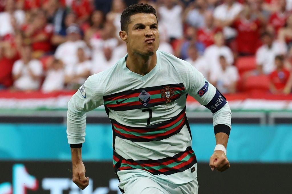 Cristiano Ronaldo celebrates after scoring for Portugal against Hungary at Euro 2020