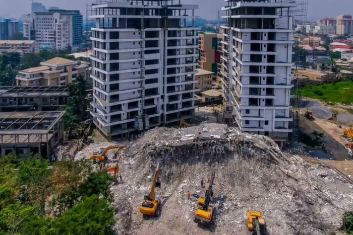 The remaining buildings on the land where the 21-storey building collapsed on Gerrard Road.