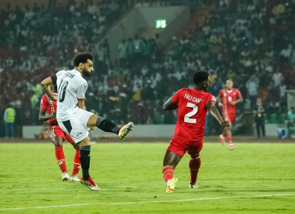 Mohamed Salah in action for Egypt against Guinea-Bissau