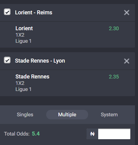 Ligue 1 accumulator on Bet9ja
