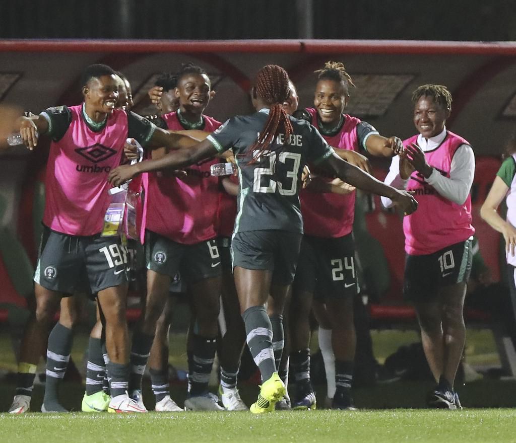 Nigeria's Christy Ucheibe celebrates her goal with the Super Falcons