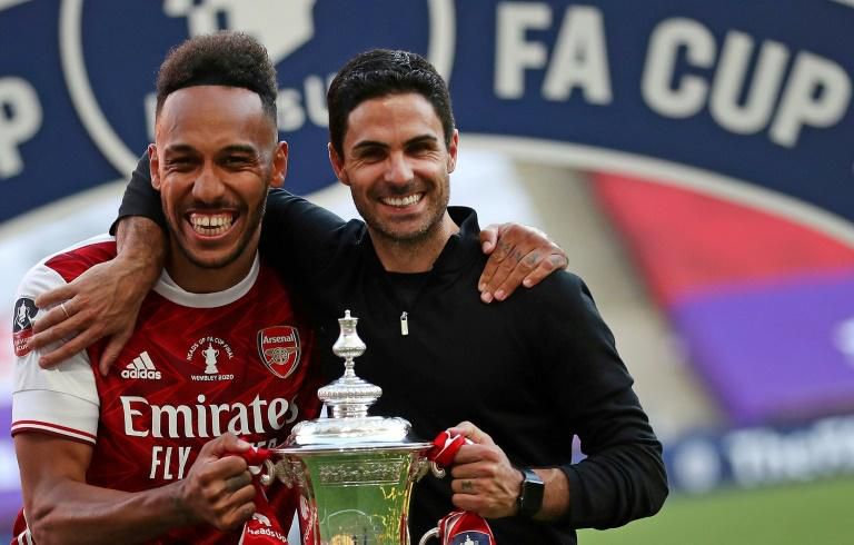 Arsenal striker Pierre-Emerick Aubameyang and boss Mikel Arteta